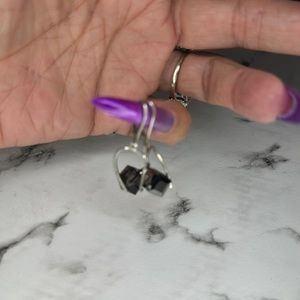 Cube black glass dangle earrings